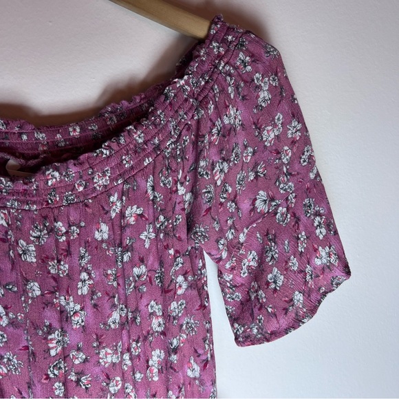 Aeropostale Pink/Plum Floral Printed Romper - Off-Shoulder, Shorts with Flowers - Picture 4 of 7